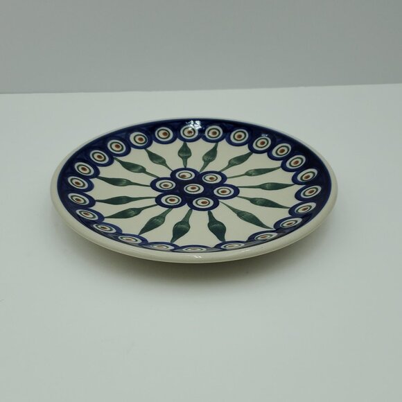 Polish Pottery Peacock Leaves Dessert Plate Peacock Salad Plate - Picture 5 of 5
